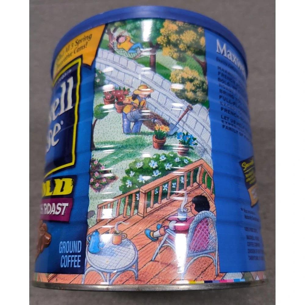 Vtg Maxwell House Coffee Large Tin Can wLid Artist Teddy Edinjiklian Spring 2005